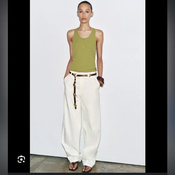 ZARA ZARA Leather Belt with Gold Metal Details